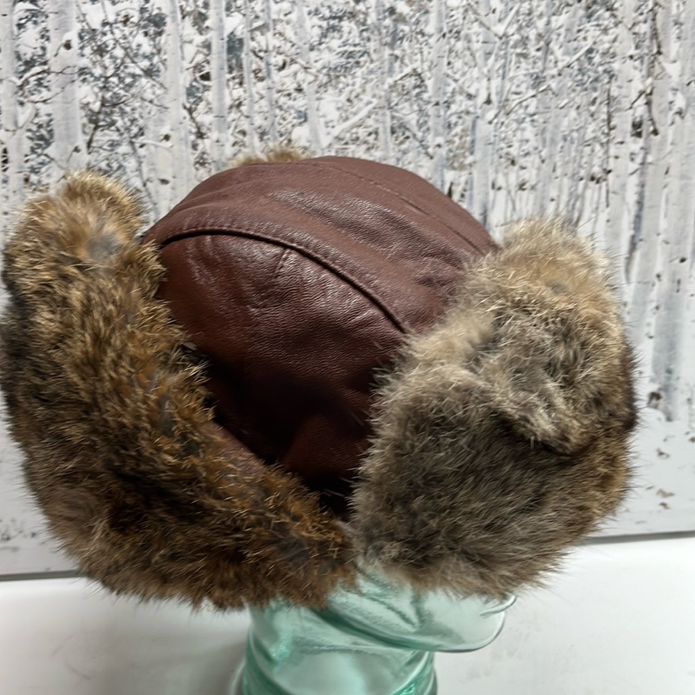 American Classics Trapper Hat Men's Large Brown Natural Rabbit Fur Trim Lined